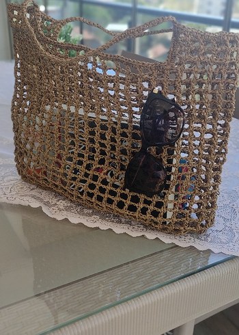 Bej Örgü Bohem Kadın Çanta - Görsel 5