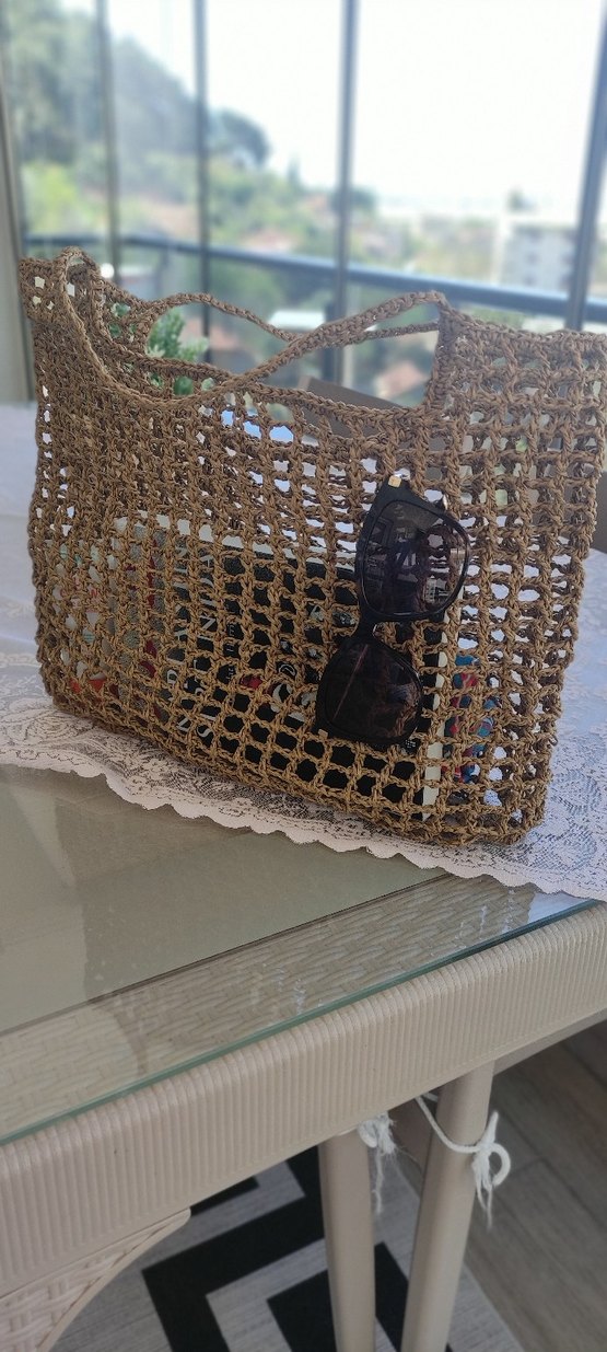 Bej Örgü Bohem Kadın Çanta - Görsel 5