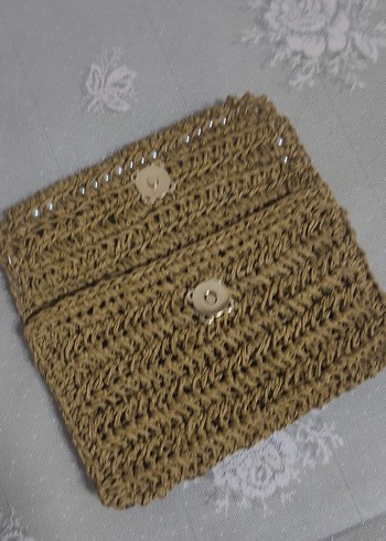 İnci Detaylı Bej Örgü Kadın Portföy Çanta, cüzdan - Görsel 5