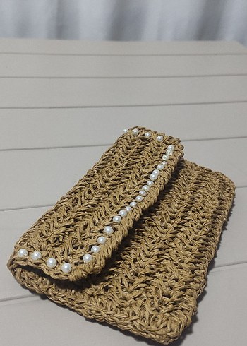 İnci Detaylı Bej Örgü Kadın Portföy Çanta, cüzdan - Görsel 2