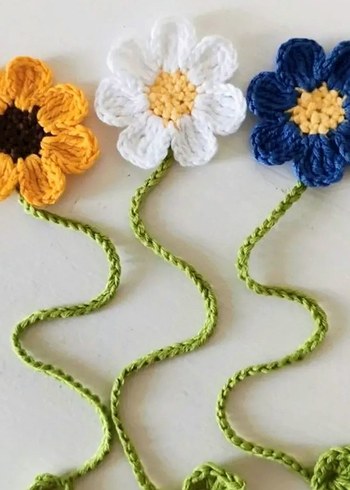 Renkli Örgü Çiçek kitap ayracı - Görsel 2