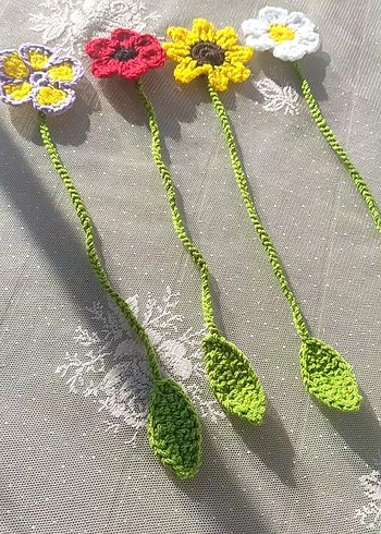 Renkli Örgü Çiçek kitap ayracı - Görsel 4