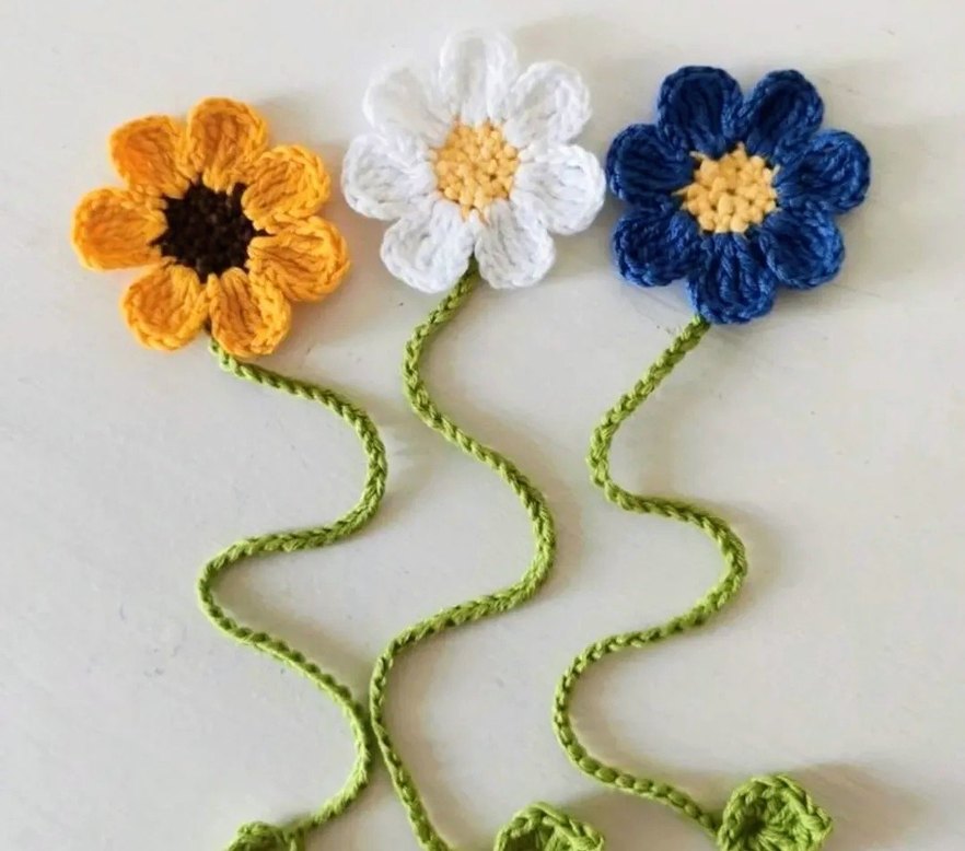 Renkli Örgü Çiçek kitap ayracı - Görsel 2