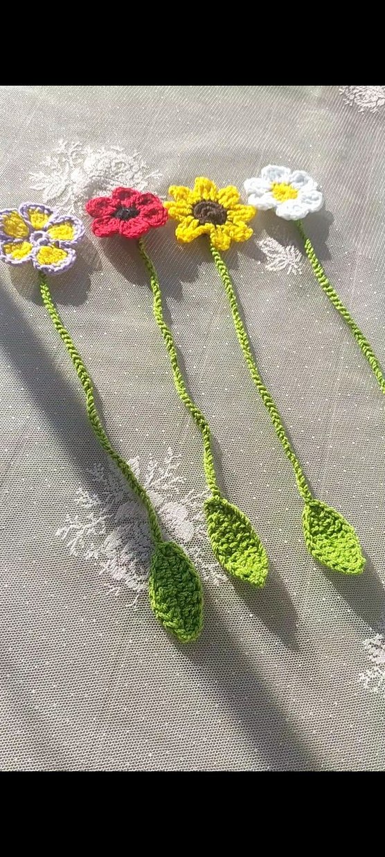 Renkli Örgü Çiçek kitap ayracı - Görsel 4