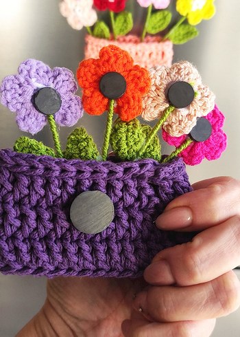 Renkli El Örgüsü Çiçekli Mıknatıslı Magnetler - Görsel 9