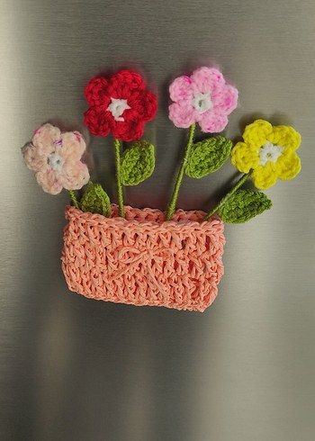 Renkli El Örgüsü Çiçekli Mıknatıslı Magnetler - Görsel 6