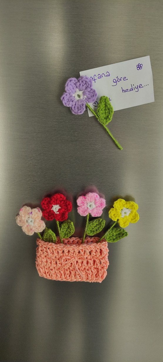 Renkli El Örgüsü Çiçekli Mıknatıslı Magnetler - Görsel 4