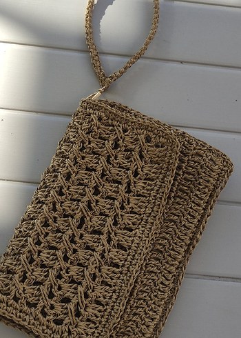 Bej Örgü Bohem Kadın Portföy Çanta - Görsel 2