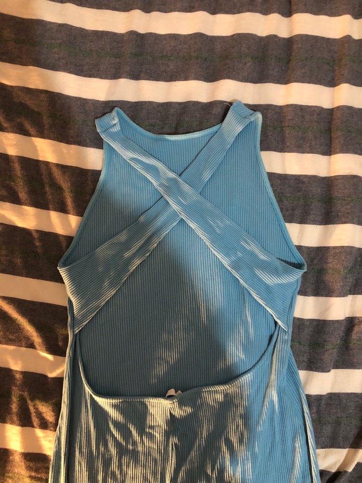 H&M midi boy sırt detaylı mavi elbise - Görsel 4