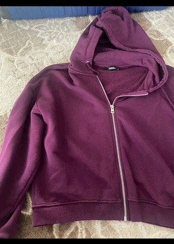 Mor Kapüşonlu Fermuarlı Sweatshirt