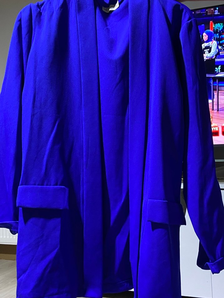 Kadın Mavi Midi Boy Salaş Ceket - Görsel 2