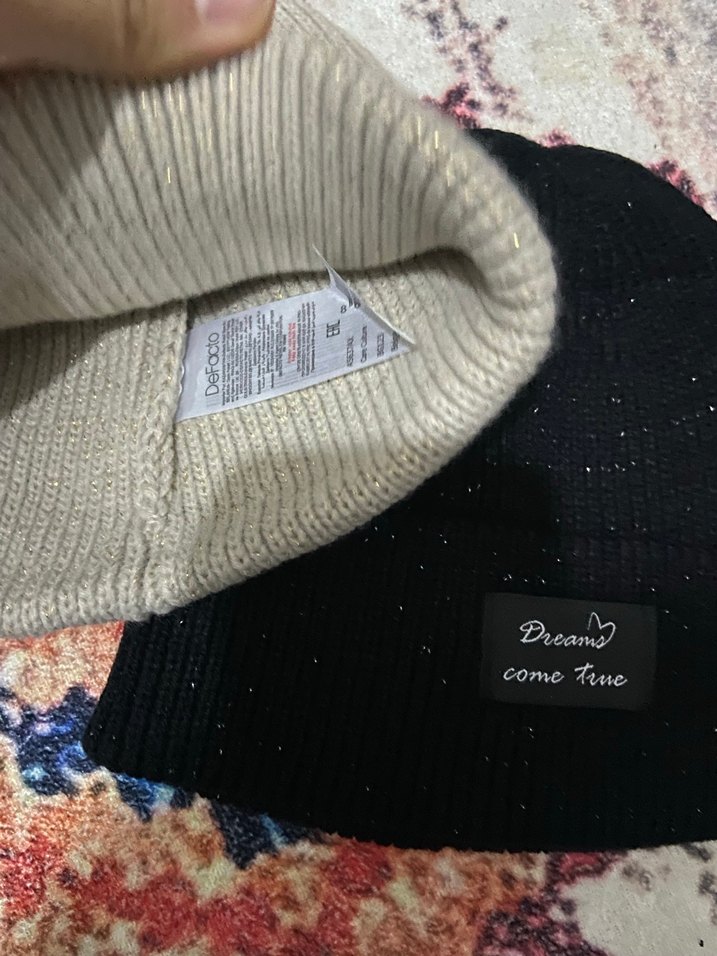 Krem ve siyah Bohem Örgü Kadın Bere - Görsel 3