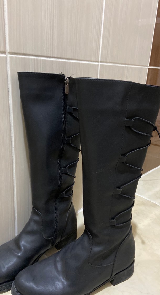 Siyah Deri Gotik Dizüstü Çizme - Görsel 3