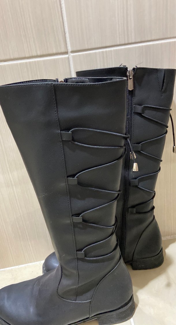 Siyah Deri Gotik Dizüstü Çizme - Görsel 2