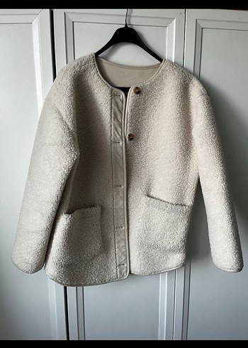 Düğmeli Beyaz Kadın Midi Mont - Görsel 2