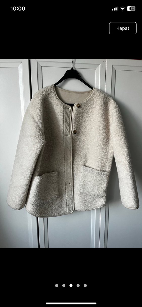 Düğmeli Beyaz Kadın Midi Mont - Görsel 2