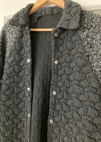 Özel Dikim Düğmeli Siyah Gri Kadın Uzun Kaban - Görsel 4