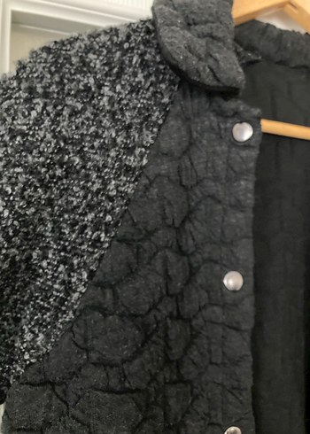 Özel Dikim Düğmeli Siyah Gri Kadın Uzun Kaban - Görsel 3