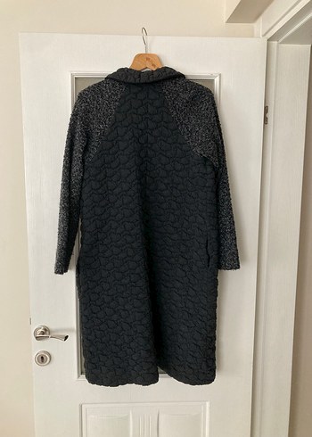 Özel Dikim Düğmeli Siyah Gri Kadın Uzun Kaban - Görsel 6