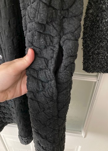 Özel Dikim Düğmeli Siyah Gri Kadın Uzun Kaban - Görsel 5