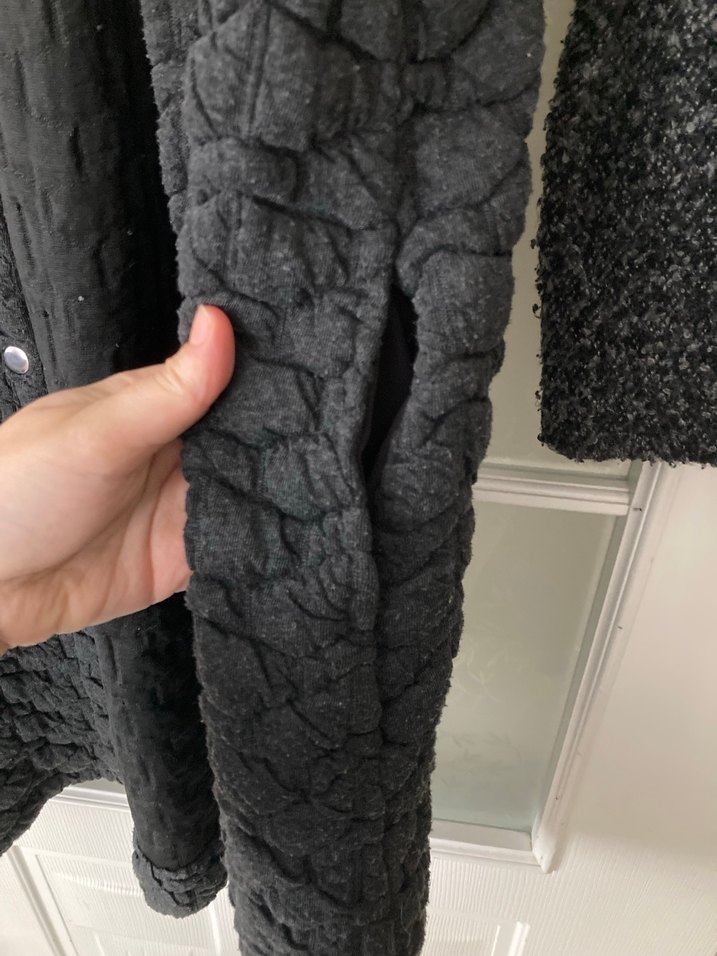 Özel Dikim Düğmeli Siyah Gri Kadın Uzun Kaban - Görsel 5