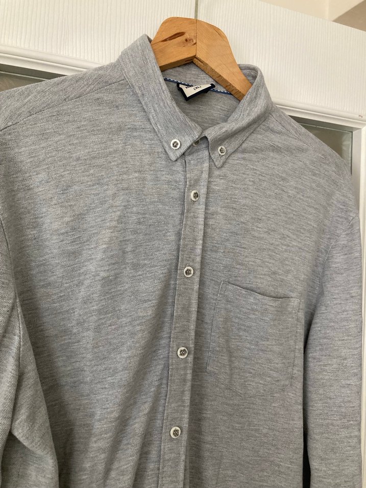 Gri Erkek Lacost Kumaş Gömlek, Uzun Kollu, Rahat Kesim - Görsel 3