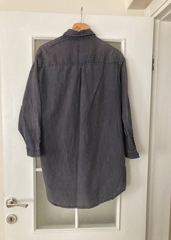 Düğmeli Gri Denim Kadın Gömlek - Görsel 4