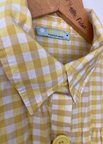 Sarı Kareli Düğmeli Salaş Gömlek - Görsel 2
