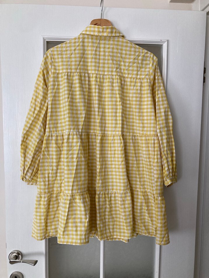 Sarı Kareli Düğmeli Salaş Gömlek - Görsel 4