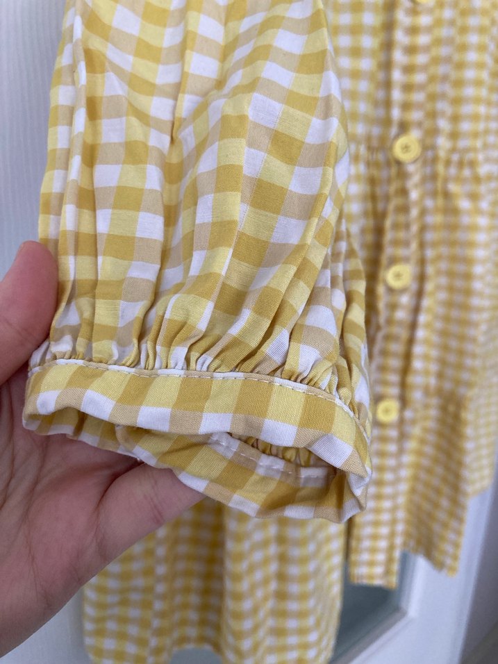 Sarı Kareli Düğmeli Salaş Gömlek - Görsel 3