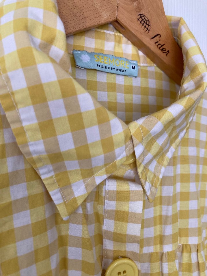 Sarı Kareli Düğmeli Salaş Gömlek - Görsel 2