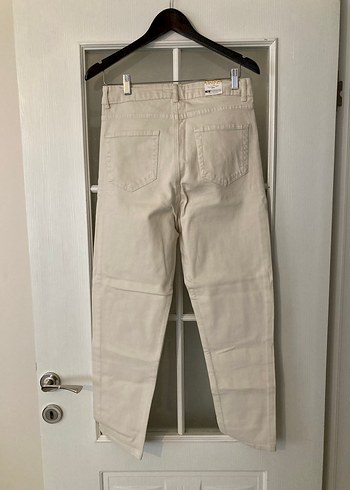 Bej Kadın Gabardin Kumaş Pantolon Mom Model - Görsel 4