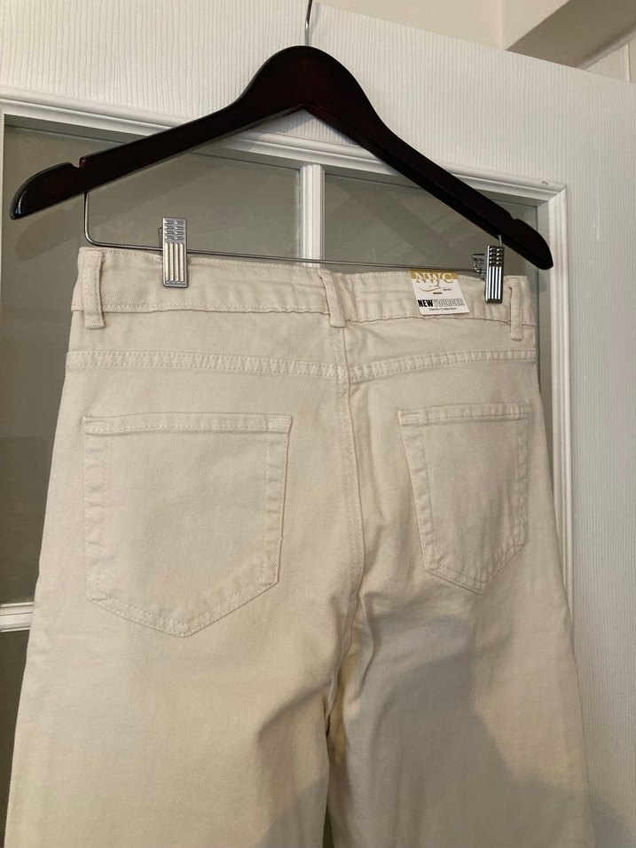 Bej Kadın Gabardin Kumaş Pantolon Mom Model - Görsel 5