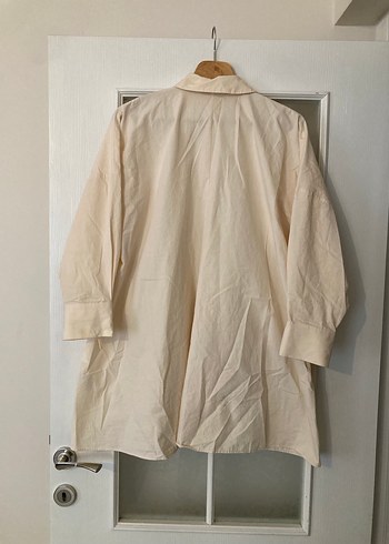 Zara Bej Keten Düğmeli Midi Gömlek - Görsel 9
