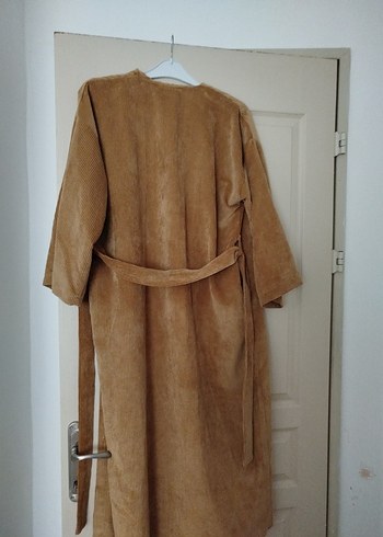 Bej Süet Kadın Uzun Salaş Kemerli Kaban - Görsel 2