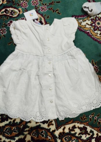 Beyaz Kız Çocuk Nakışlı Pamuklu Elbise - Görsel 2