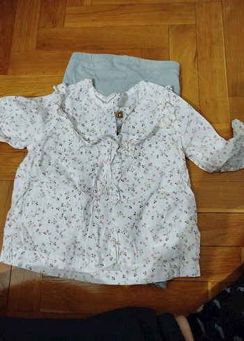 Uzun Kollu Beyaz Bluz ve çiğ yeşil Tayt Takımı - Görsel 3