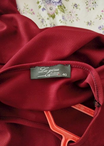 Bordo Nakışlı Uzun Salaş Kadın Elbise - Görsel 4