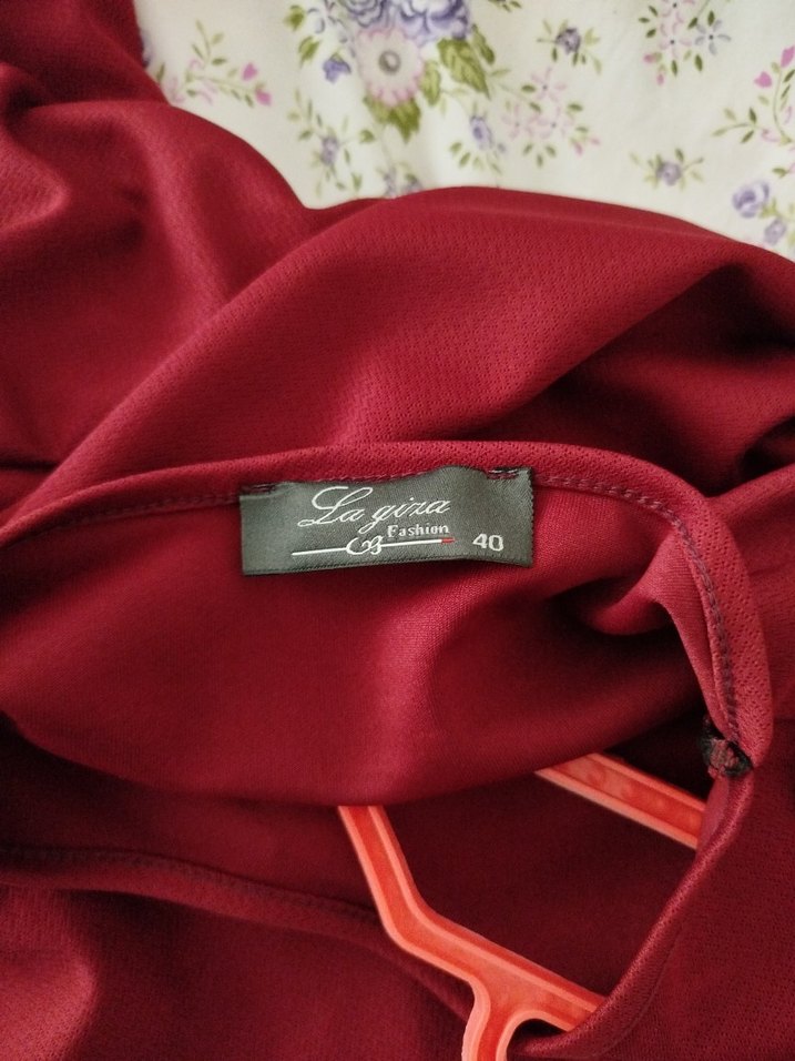 Bordo Nakışlı Uzun Salaş Kadın Elbise - Görsel 4