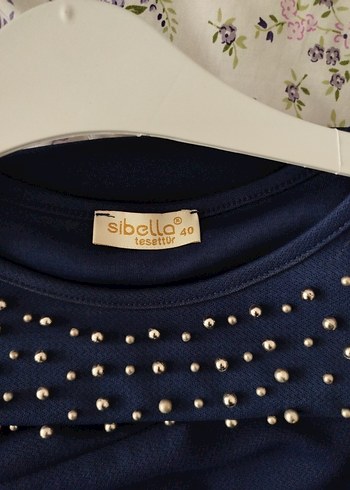 Boncuk Detaylı Lacivert Uzun Kollu  Elbise - Görsel 3