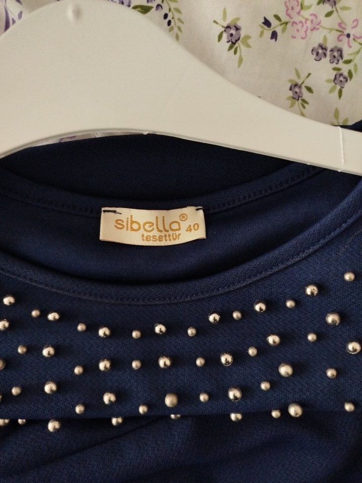 Boncuk Detaylı Lacivert Uzun Kollu  Elbise - Görsel 3