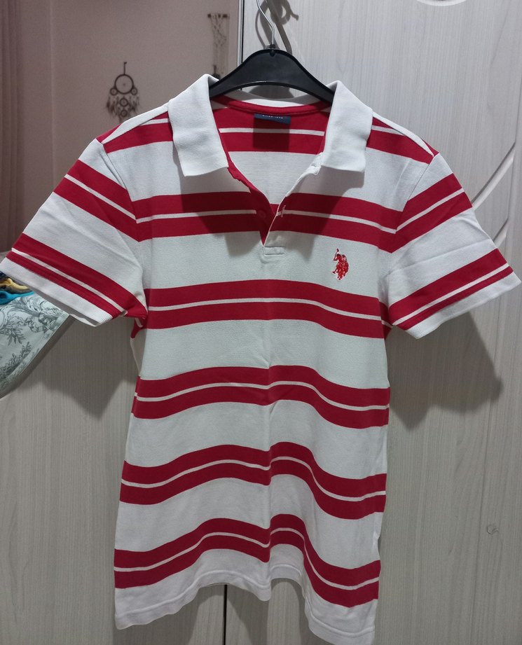 Erkek Kırmızı Çizgili Polo Tişört - Görsel 3