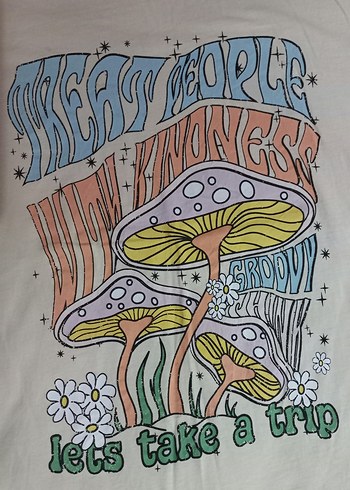 Bej Bohem Baskılı Kadın Tişört - Görsel 3