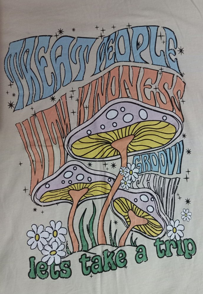 Bej Bohem Baskılı Kadın Tişört - Görsel 3