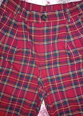 Kırmızı Ekoseli Kadın Kumaş Pantolon - Görsel 6