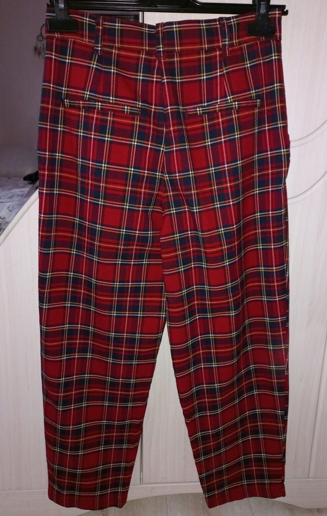 Kırmızı Ekoseli Kadın Kumaş Pantolon - Görsel 2