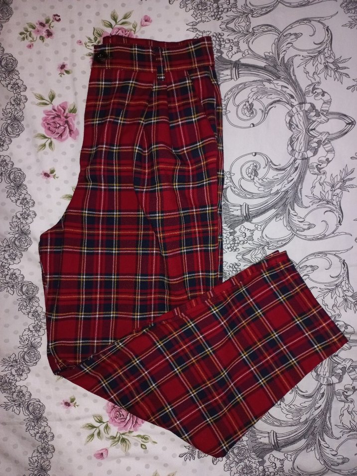 Kırmızı Ekoseli Kadın Kumaş Pantolon - Görsel 5
