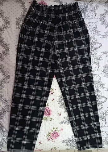 Kadın Siyah Ekoseli Kumaş Pantolon - Görsel 4