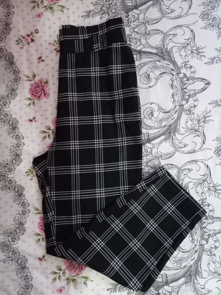 Kadın Siyah Ekoseli Kumaş Pantolon - Görsel 5