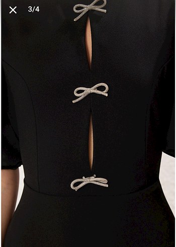 Siyah Midi Kadın Fiyonklu Elbise - Görsel 4